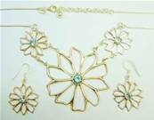 ONE OFF 925 SILVER FLOWER DESIGN NECKLACE & EARRING SET. SP2983JSET