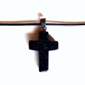 CROSS PENDANT IN BLUE GOLDSTONE ON WAXED CORD.   SPR13962PEND