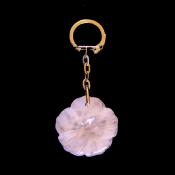 GEMSTONE FLOWER DESIGN KEY RING IN ROSE QUARTZ.   SPR14082POL