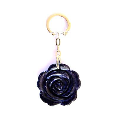 GEMSTONE FLOWER DESIGN KEY RING IN BLUE GOLDSTONE.   SPR14087POL