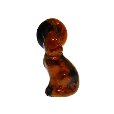 GEMSTONE CARVING OF HOWLING MOON WOLF IN TIGERSEYE.   SPR14760POL