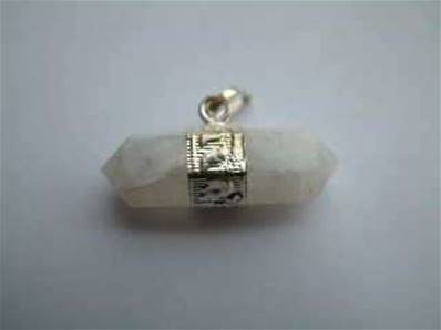 Rainbow Moonstone Indian Silver Horizontal Hexagonal pendant. 824