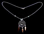 NATIVE AMERICAN SILVER WITH TURQUOISE DREAMCATCHER NECKLACE.   095N