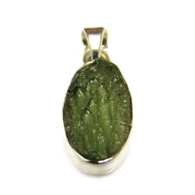 925 Silver Pendant Necklace Featuring A Raw Moldavite Crystal Specimen.   SP15980PEND 