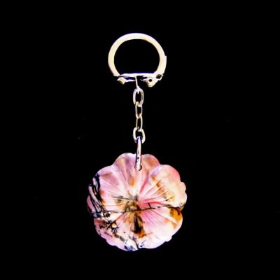 GEMSTONE FLOWER DESIGN KEY RING IN RHODONITE.   SPR14086POL