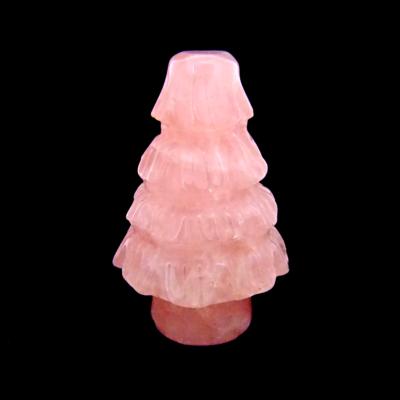 GEMSTONE CHRISTMAS TREE CARVING IN ROSE QUARTZ.   SPR14497POL