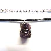 Gemstone & Waxed Cord Necklace Featuring A Carved Waving Cat Pendant In Amethyst.   SPR16095PEND