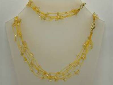 CITRINE THREADED GEM CHIP 18" NECKLACE & 7" BRACELET TWO PIECE SET. SPR992