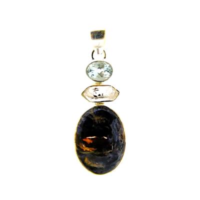 925 Silver Designer Pendant featuring Pietersite, Blue Topaz & Herkimer Diamond Gemstones.   SP15384PEND