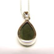 925 Silver Pendant Necklace Featuring A Raw Moldavite Crystal Specimen.   SP15980PEND 