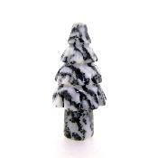 GEMSTONE CHRISTMAS TREE CARVING IN BLACK & WHITE ZEBRA JASPER.   SP12966POL