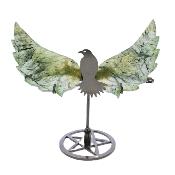 Dove Sculpture in Metal Featuring Carved Wings in Epidote with Prehnite.   SP16383POL 