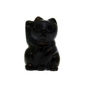 Lucky Chinese Waving Cat Carving in Black Obsidian.   SPR15158POL