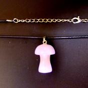Gemstone Mushroom Pendant in Rose Quartz with silver plated bail.   SPR15371PEND