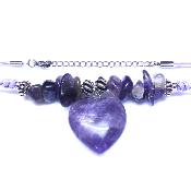 Chip & Bead Necklace Featuring Amethyst & Silver Plated Beads And a Heart Pendant On Purple Cord.   SPR16977NEC