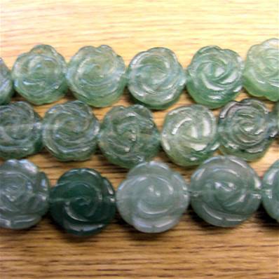 GREEN AVENTURINE ROSE CARVED BEADS. SPR4915