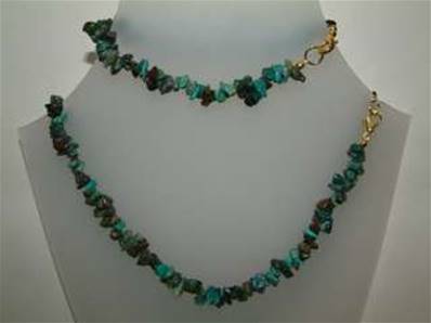 CHRYSOCOLLA GEM CHIP 18" NECKLACE & 7" BRACELET TWO PIECE SET. SET = 42g. SPR690