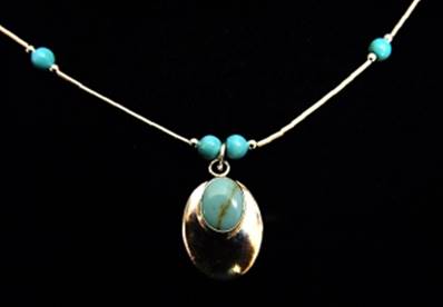 NATIVE AMERICAN SILVER WITH TURQUOISE PENDANT NECKLACE. 027NT