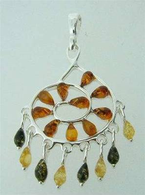 AMBER & SILVER SWIRL PATERN PENDANT. 5.5CM INCLUDING BAIL. 50g. 2L0480021