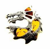 BALTIC AMBER & SILVER DRAGON PENDANT.   SP10484PEND