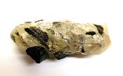 BLACK TOURMALINE CRYSTALS IN A SMOKEY QUARTZ POINT SPECIMEN.   SP10851