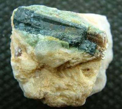 BI COLOURED GREEN TOURMALINE ON FELDSPAR CRYSTAL SPECIMEN. SP2819