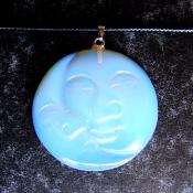 MAN IN THE MOON CARVED PENDANT IN OPALITE ON WAXED CORD.   SPR13955PEND