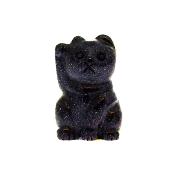 Lucky Chinese Waving Cat Carving in Blue Goldstone.   SPR15160POL