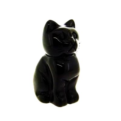 Gemstone Carving Of A Cat (Large Size) In Black Obsidian.   SPR16937POL
