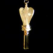 DOWSING PENDULUM FEATURING ANGEL CARVING IN ROSE QUARTZ & FACETED POINT IN QUARTZ.   SP13489POL 