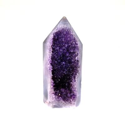 AGATE WITH AMETHYST DRUZE POLISHED POINT SPECIMEN.   SP14346POL