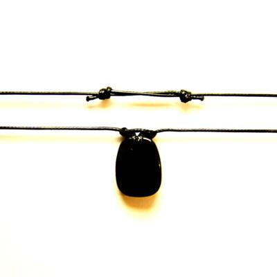 AJUSTABLE POLISHED FLAT PEBBLE NECKLACE IN BLACK OBSIDIAN.   SPR14106NEC