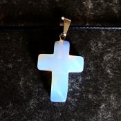 CROSS PENDANT IN OPALITE ON WAXED CORD.   SPR13961PEND