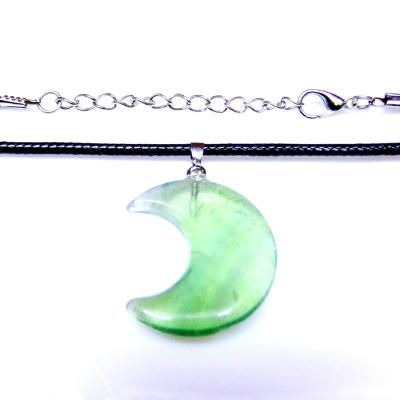 CRESCENT MOON PENDANT IN FLUORITE ON WAXED CORD.   SPR16895