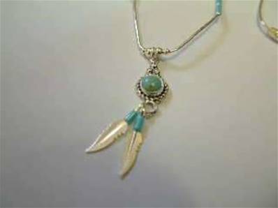 Turquoise Necklace with 2 feathers - 091N