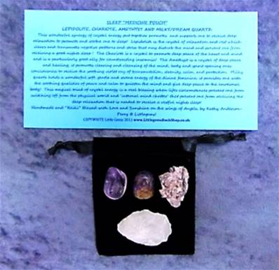 SLEEP "MEDICINE POUCH" LEPIDOLITE, CHARIOTE, AMETHYST AND MILKY/DREAM QUARTZ. POUCH2