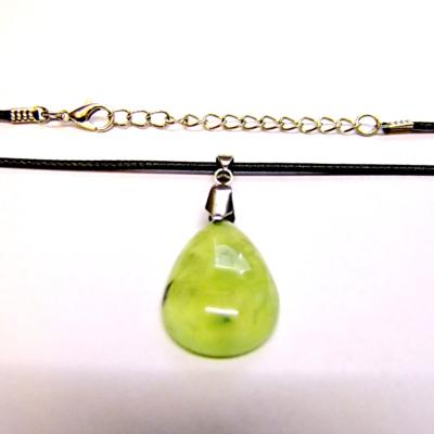 PREHNITE DOME POLISHED TEARDROP SHAPE CRYSTAL PENDANT ON A WAXED COTTON CORD.   SPR14535