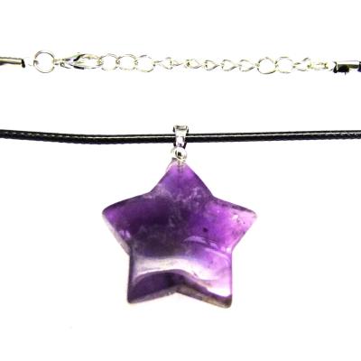 Star Pendant Necklace In Amethyst On Waxed Cord.   SPR15992PEND