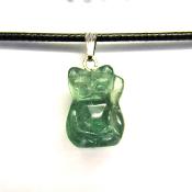 Gemstone & Waxed Cord Necklace Featuring A Carved Waving Cat Pendant In Fluorite.   SPR16099PEND