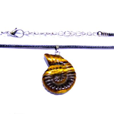 Gemstone Ammonite Pendant In Tiger's Eye On Waxed Cotton Cord.   SPR16846