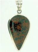 MAHOGANY OBSIDIAN SILVER DESIGER PENDANT TEARDROP SHAPE. 58MM DROP INC BAIL X 25 MM WIDE. 15g.