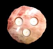 ROSE QUARTZ 3 HOLE SLAB TEA LIGHT HOLDER.   SP11416SHLF