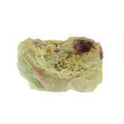 Green/ Red Tourmaline and Calcite Crystal Crusting on fractured Elestiated Quartz Crystal.   SP16070