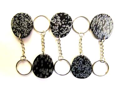 SNOWFLAKE OBSIDIAN POLISHED SLICE KEYRINGS.   SPR12924POL