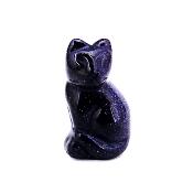 GEMSTONE KITTEN CARVING IN BLUE GOLDSTONE.   SPR14477POL