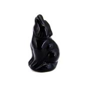 GEMSTONE WOLF CARVING IN BLACK OBSIDIAN.   SPR14483POL