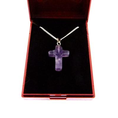 BOXED GEMSTONE CROSS PENDANT IN AMETHYST.   SPR14649PEND