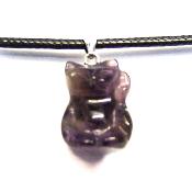 Gemstone & Waxed Cord Necklace Featuring A Carved Waving Cat Pendant In Amethyst.   SPR16095PEND