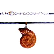 Gemstone Ammonite Pendant In Copper Goldstone On Waxed Cotton Cord.   SPR16845