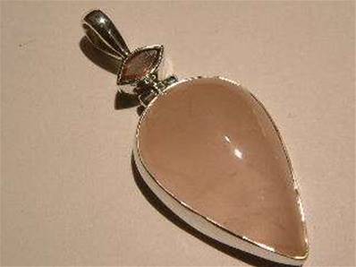 Rose Quartz with facet pink tourmaline Indian Silver pendant 4.5cm inc bail. PENRQPT01